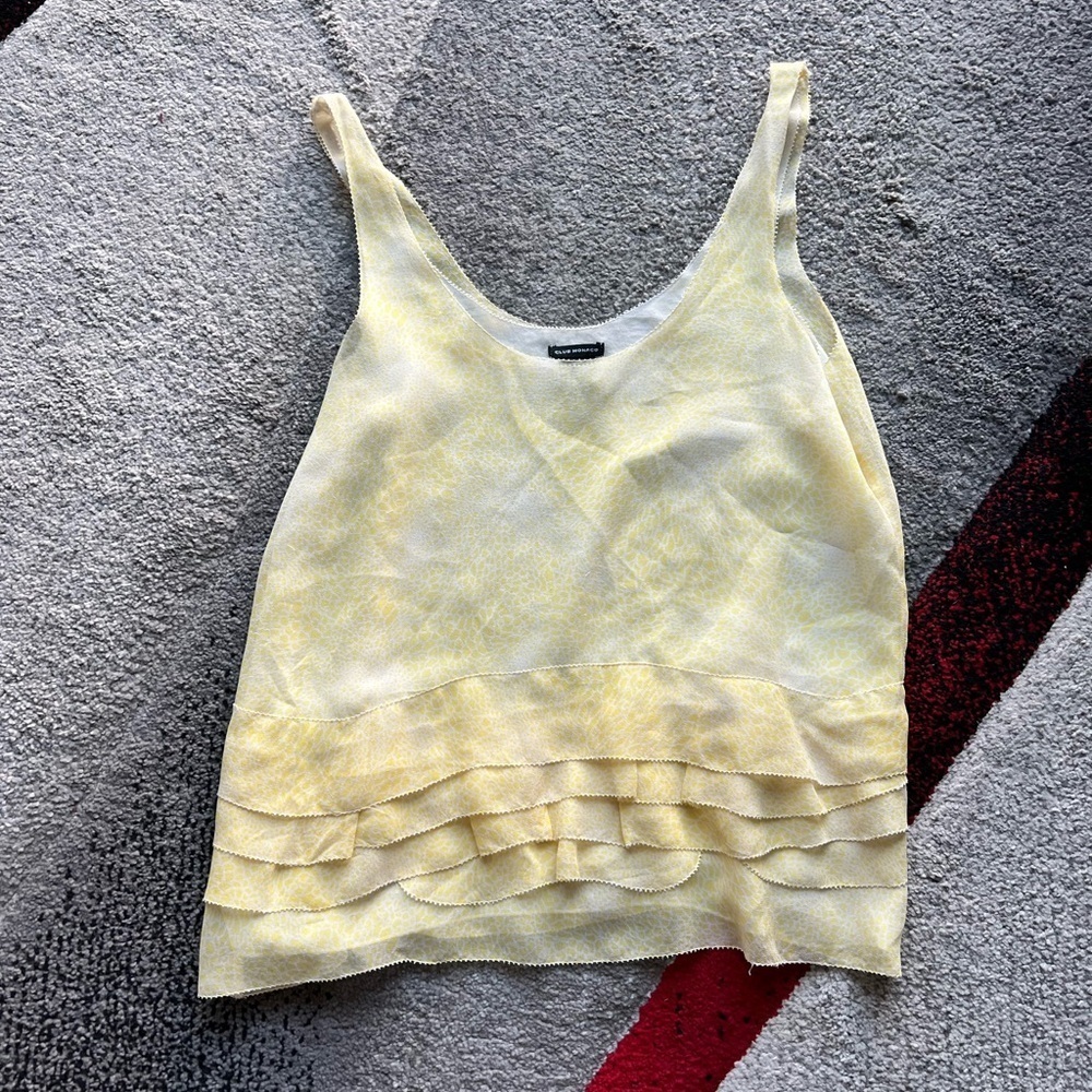 Club Monaco Soft Yellow Ruffled Silk Chiffon Tank Blouse